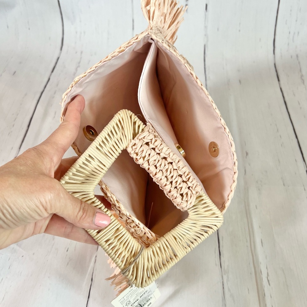 NWT Pink Woven Straw Purse w/ Rattan Handle by A NEW DAY - Picture 4 of 9